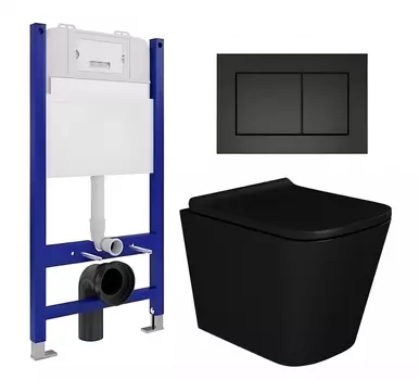 Комплект 3 в 1 инсталляция Enio Tecnico 50 EN8050050 + Унитаз подвесной Enio Binario BL черный EN4180225 + кнопка черная матовая