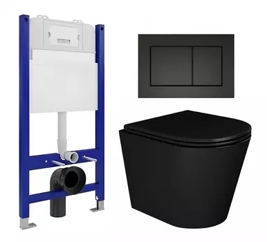 Комплект 3 в 1 инсталляция Enio Tecnico 50 EN8050050 + Унитаз подвесной Enio Cento BL черный EN4280035 + кнопка черная матовая