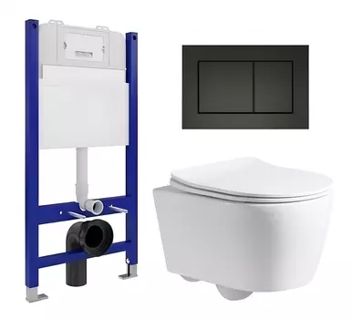 Комплект 3 в 1 инсталляция Enio Tecnico 50 EN8050050 + Унитаз подвесной CeruttiSpa Sella PP 9738 + кнопка черная матовая