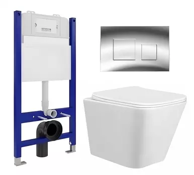 Комплект 3 в 1 инсталляция Enio Tecnico 50 EN8050050 + Унитаз подвесной Taliente Correto CR25200 + кнопка хром