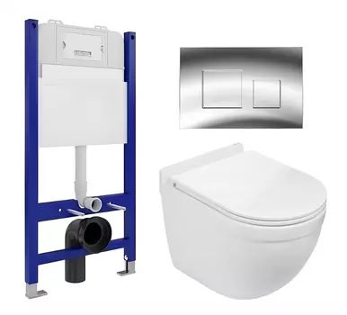 Комплект 3 в 1 инсталляция Enio Tecnico 50 EN8050050 + Подвесной унитаз WeltWasser Heimbach 043 GL-WT + кнопка хром