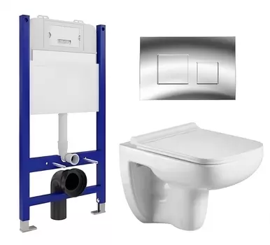 Комплект 3 в 1 инсталляция Enio Tecnico 50 EN8050050 + Подвесной унитаз WeltWasser Kehlbach 004 GL-WT + кнопка хром