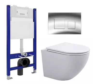 Комплект 3 в 1 инсталляция Enio Tecnico 50 EN8050050 + Подвесной унитаз SinteSi EVI + кнопка хром