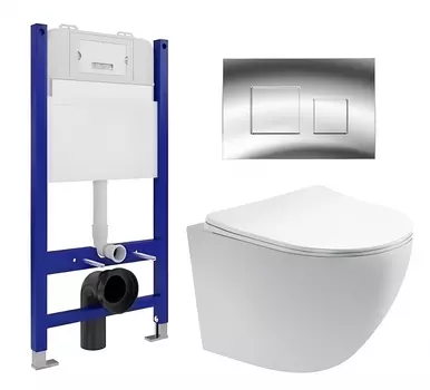 Комплект 3 в 1 инсталляция Enio Tecnico 50 EN8050050 + Унитаз подвесной Акватек Европа AQ1900-00 + кнопка хром