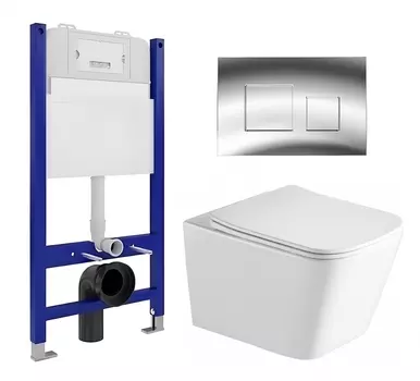 Комплект 3 в 1 инсталляция Enio Tecnico 50 EN8050050 + Унитаз подвесной SantiLine SL-5007 + кнопка хром