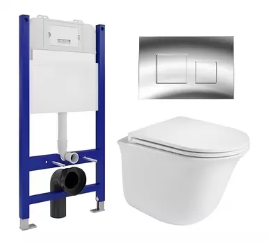 Комплект 3 в 1 инсталляция Enio Tecnico 50 EN8050050 + Подвесной унитаз WeltWasser Telbach 004 GL-WT + кнопка хром