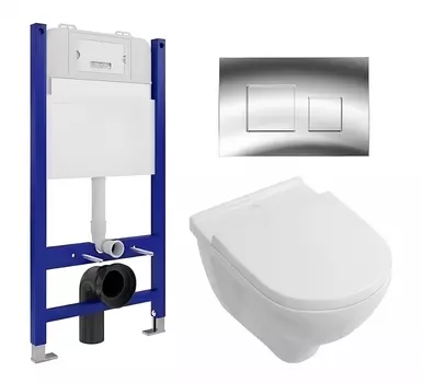Комплект 3 в 1 инсталляция Enio Tecnico 50 EN8050050 + Унитаз подвесной Villeroy & Boch O Novo Directflush + кнопка хром