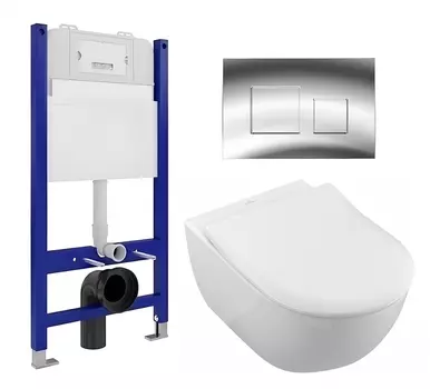 Комплект 3 в 1 инсталляция Enio Tecnico 50 EN8050050 + Унитаз подвесной Villeroy & Boch Subway 2.0 5614R201 + кнопка хром