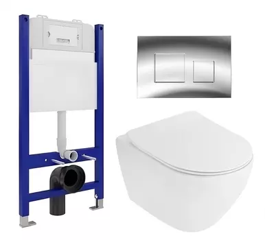 Комплект 3 в 1 инсталляция Enio Tecnico 50 EN8050050 + Унитаз подвесной Cezares Stylus CZR-513-TH-R + кнопка хром
