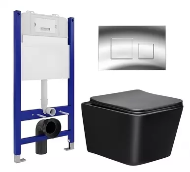 Комплект 3 в 1 инсталляция Enio Tecnico 50 EN8050050 + Унитаз Vincea Q-Line VT1-12MB + кнопка хром