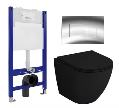 Комплект 3 в 1 инсталляция Enio Tecnico 50 EN8050050 + Унитаз подвесной Grossman GR-4455BMS + кнопка хром