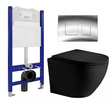 Комплект 3 в 1 инсталляция Enio Tecnico 50 EN8050050 + Унитаз подвесной Weltwasser WW Merzbach 043 MT-BL + кнопка хром