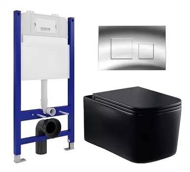 Комплект 3 в 1 инсталляция Enio Tecnico 50 EN8050050 + Унитаз Vincea Ultra Rimless VT1-32MB + кнопка хром