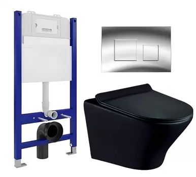 Комплект 3 в 1 инсталляция Enio Tecnico 50 EN8050050 + Унитаз подвесной Esbano Aster ESUPASTEBM + кнопка хром