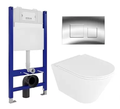 Комплект 3 в 1 инсталляция Enio Tecnico 50 EN8050050 + Унитаз подвесной Enio Cento EN4280110 + кнопка хром