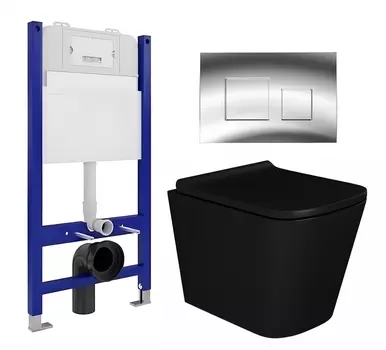 Комплект 3 в 1 инсталляция Enio Tecnico 50 EN8050050 + Унитаз подвесной Enio Binario BL черный EN4180225 + кнопка хром