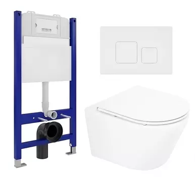 Комплект 3 в 1 инсталляция Enio Tecnico 50 EN8050050 + Унитаз подвесной BelBagno Tre BB8001CHR/SC + кнопка белая матовая