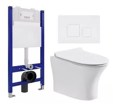 Комплект 3 в 1 инсталляция Enio Tecnico 50 EN8050050 + Подвесной безободковый унитаз CeruttiSpa Bernina aria CT7191 + кнопка белая матовая