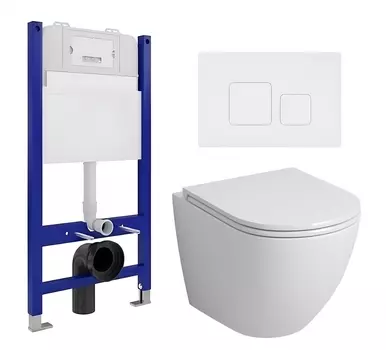 Комплект 3 в 1 инсталляция Enio Tecnico 50 EN8050050 + Унитаз подвесной Grossman GR-4455S + кнопка белая матовая