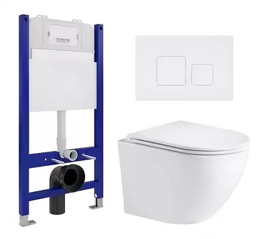 Комплект 3 в 1 инсталляция Enio Tecnico 50 EN8050050 + Подвесной унитаз WeltWasser Merzbach 043 GL-WT + кнопка белая матовая
