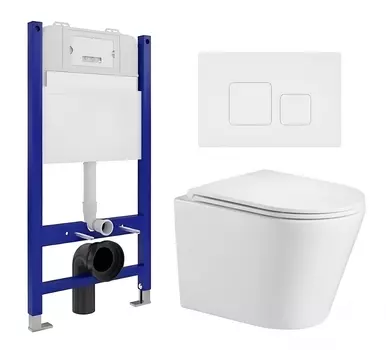 Комплект 3 в 1 инсталляция Enio Tecnico 50 EN8050050 + Подвесной унитаз WeltWasser Salzbach 043 GL-WT + кнопка белая матовая