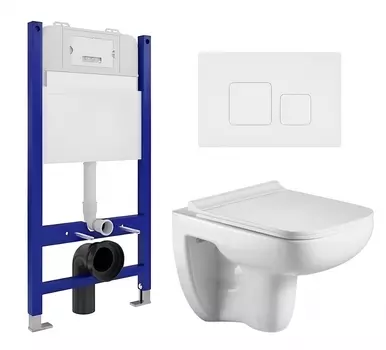 Комплект 3 в 1 инсталляция Enio Tecnico 50 EN8050050 + Подвесной унитаз WeltWasser Kehlbach 004 GL-WT + кнопка белая матовая