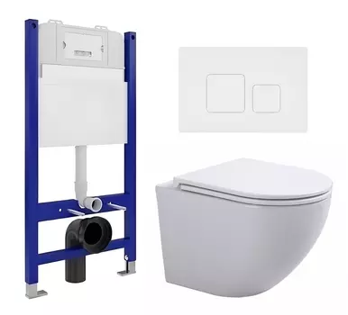 Комплект 3 в 1 инсталляция Enio Tecnico 50 EN8050050 + Подвесной унитаз SinteSi EVI + кнопка белая матовая