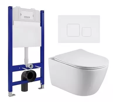 Комплект 3 в 1 инсталляция Enio Tecnico 50 EN8050050 + Унитаз подвесной Акватек Вега AQ1905-00 + кнопка белая матовая