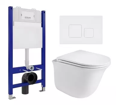 Комплект 3 в 1 инсталляция Enio Tecnico 50 EN8050050 + Подвесной унитаз WeltWasser Telbach 004 GL-WT + кнопка белая матовая