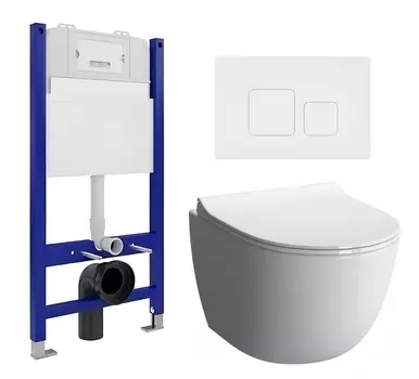 Комплект 3 в 1 инсталляция Enio Tecnico 50 EN8050050 + Унитаз подвесной VitrA Sento 7748В003-0075 + кнопка белая матовая