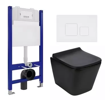 Комплект 3 в 1 инсталляция Enio Tecnico 50 EN8050050 + Подвесной унитаз WeltWasser Gelbach 041 MT-BL + кнопка белая матовая