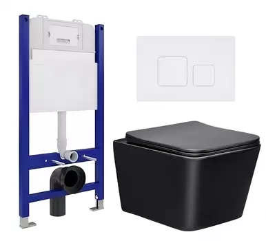 Комплект 3 в 1 инсталляция Enio Tecnico 50 EN8050050 + Унитаз Vincea Q-Line VT1-12MB + кнопка белая матовая