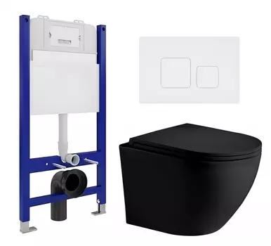 Комплект 3 в 1 инсталляция Enio Tecnico 50 EN8050050 + Унитаз подвесной Weltwasser WW Merzbach 043 MT-BL + кнопка белая матовая
