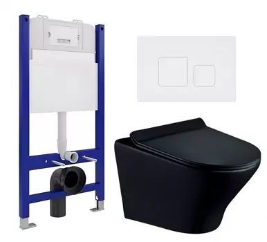 Комплект 3 в 1 инсталляция Enio Tecnico 50 EN8050050 + Унитаз подвесной Esbano Aster ESUPASTEBM + кнопка белая матовая