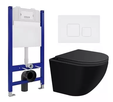 Комплект 3 в 1 инсталляция Enio Tecnico 50 EN8050050 + Подвесной унитаз SinteSi EVI + кнопка белая матовая