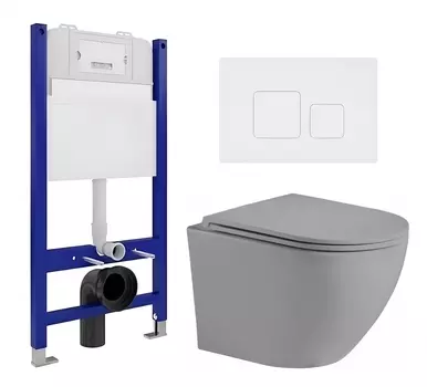 Комплект 3 в 1 инсталляция Enio Tecnico 50 EN8050050 + Унитаз подвесной Weltwasser WW Merzbach 043 MT-GR + кнопка белая матовая