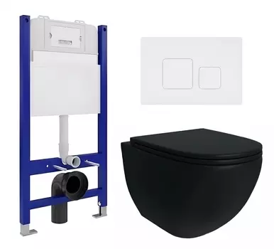 Комплект 3 в 1 инсталляция Enio Tecnico 50 EN8050050 + Унитаз подвесной Enio Unico BL черный EN4105055 + кнопка белая матовая