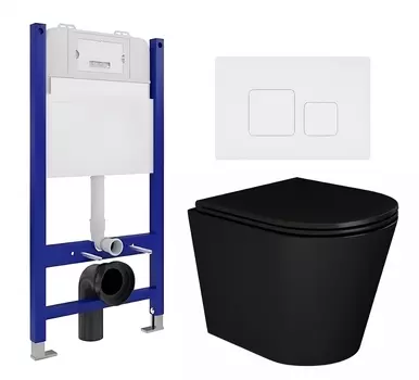 Комплект 3 в 1 инсталляция Enio Tecnico 50 EN8050050 + Унитаз подвесной Enio Cento BL черный EN4280035 + кнопка белая матовая