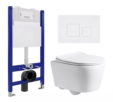 Комплект 3 в 1 инсталляция Enio Tecnico 50 EN8050050 + Унитаз подвесной CeruttiSpa Sella PP 9738 + кнопка белая матовая