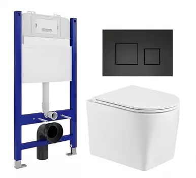 Комплект 3 в 1 инсталляция Enio Tecnico 50 EN8050050 + Унитаз подвесной WeltWasser Nesenbach 004 GL-WT + кнопка черная матовая