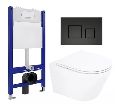 Комплект 3 в 1 инсталляция Enio Tecnico 50 EN8050050 + Унитаз подвесной BelBagno Tre BB8001CHR/SC + кнопка черная матовая