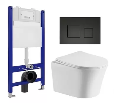 Комплект 3 в 1 инсталляция Enio Tecnico 50 EN8050050 + Подвесной унитаз CeruttiSpa Adige Aria CT7837 + кнопка черная матовая