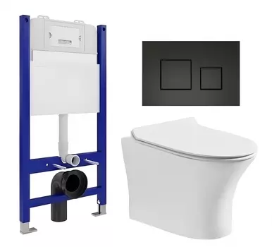 Комплект 3 в 1 инсталляция Enio Tecnico 50 EN8050050 + Подвесной безободковый унитаз CeruttiSpa Bernina aria CT7191 + кнопка черная матовая
