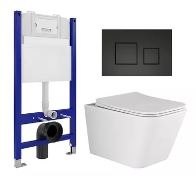 Комплект 3 в 1 инсталляция Enio Tecnico 50 EN8050050 + Унитаз подвесной Ceramica Nova Metric Rimless CN3007 + кнопка черная матовая