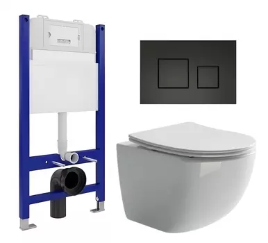 Комплект 3 в 1 инсталляция Enio Tecnico 50 EN8050050 + Унитаз подвесной Ceramica Nova Forma CN3009 + кнопка черная матовая
