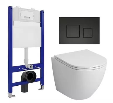 Комплект 3 в 1 инсталляция Enio Tecnico 50 EN8050050 + Унитаз подвесной Grossman GR-4455S + кнопка черная матовая