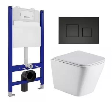 Комплект 3 в 1 инсталляция Enio Tecnico 50 EN8050050 + Подвесной унитаз WeltWasser Gelbach 043 GL-WT + кнопка черная матовая