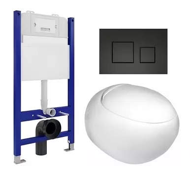 Комплект 3 в 1 инсталляция Enio Tecnico 50 EN8050050 + Подвесной унитаз WeltWasser Jeckenbach + кнопка черная матовая