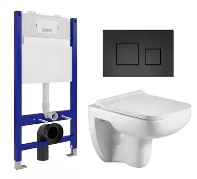 Комплект 3 в 1 инсталляция Enio Tecnico 50 EN8050050 + Подвесной унитаз WeltWasser Kehlbach 004 GL-WT + кнопка черная матовая