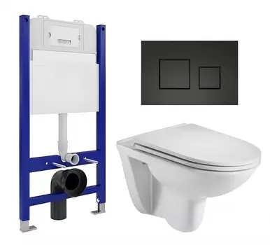 Комплект 3 в 1 инсталляция Enio Tecnico 50 EN8050050 + Подвесной унитаз WeltWasser Baarbach 004 GL-WT + кнопка черная матовая